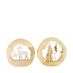 Figurine Reindeer Mango Wood With Metal 23x5x23cm - 2 Assorted